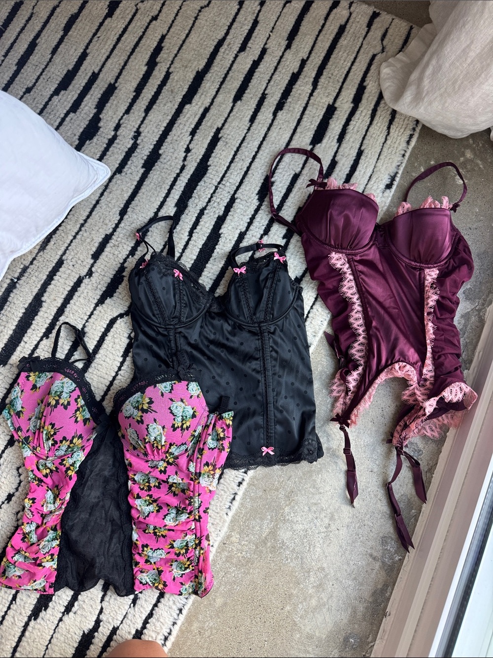 VS Set of 3 Women’s Floral and Lace Bustier Intimates - incl Betsey Johnson